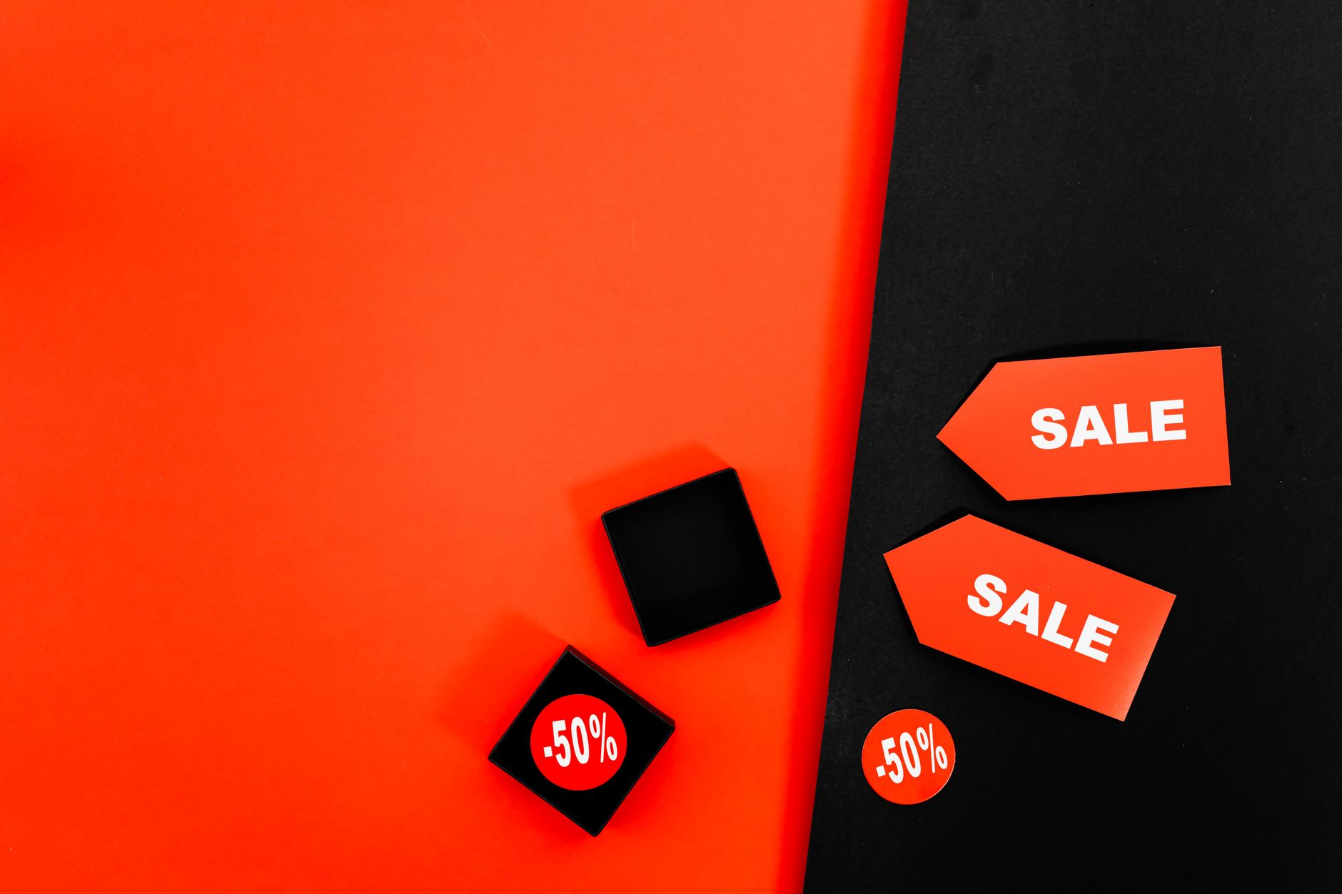 flat lay of sale tags